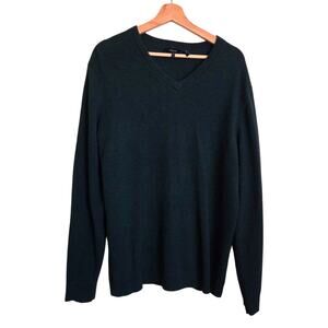Theory 100% Cashmere Haider Dark Green Long Sleeve V-neck Men's Sweater XL